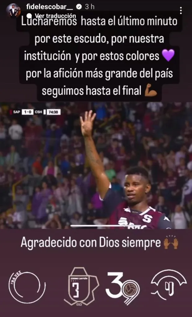 Historia de Instagram de Fidel Escobar