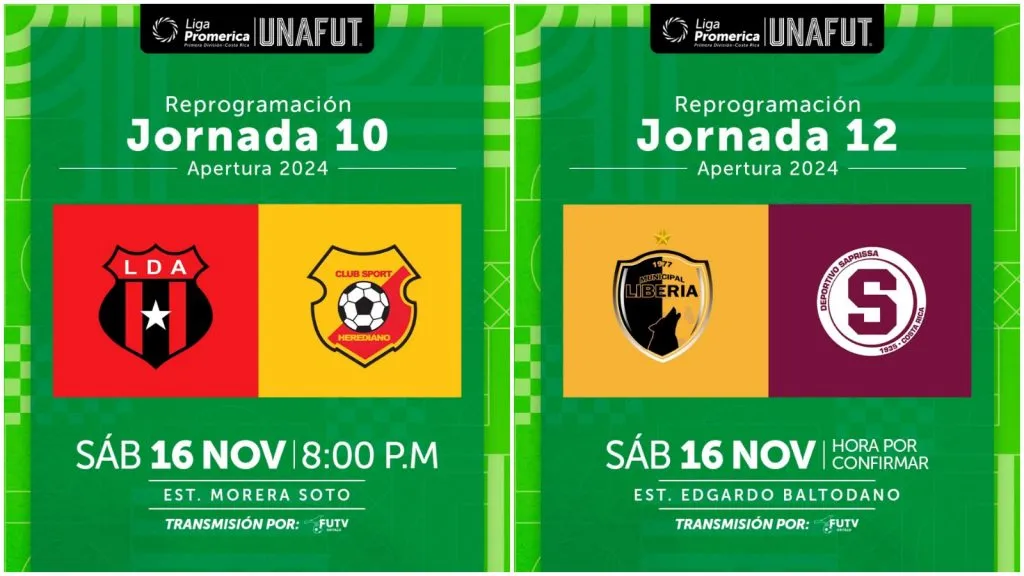 La reprogramación de los dos partidos. (Foto: Unafut)