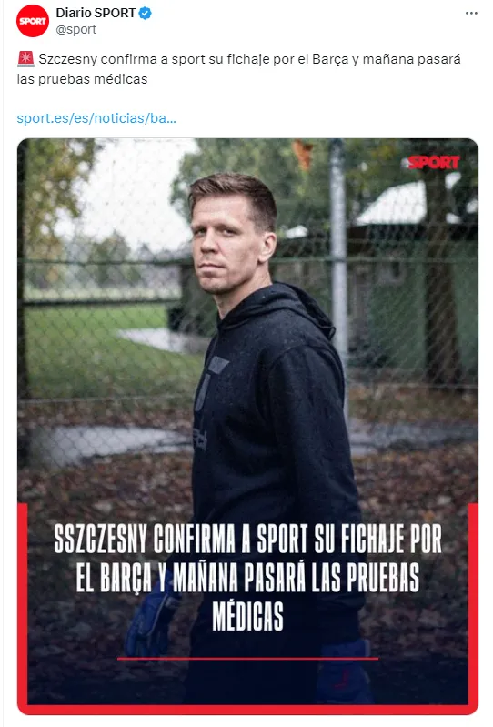 El diario Sport dio la primicia tras comunicarse con el polaco. (Twitter)