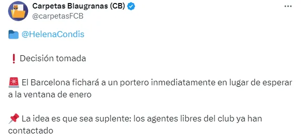 La información que llega desde el corazón del Barcelona. (Twitter)