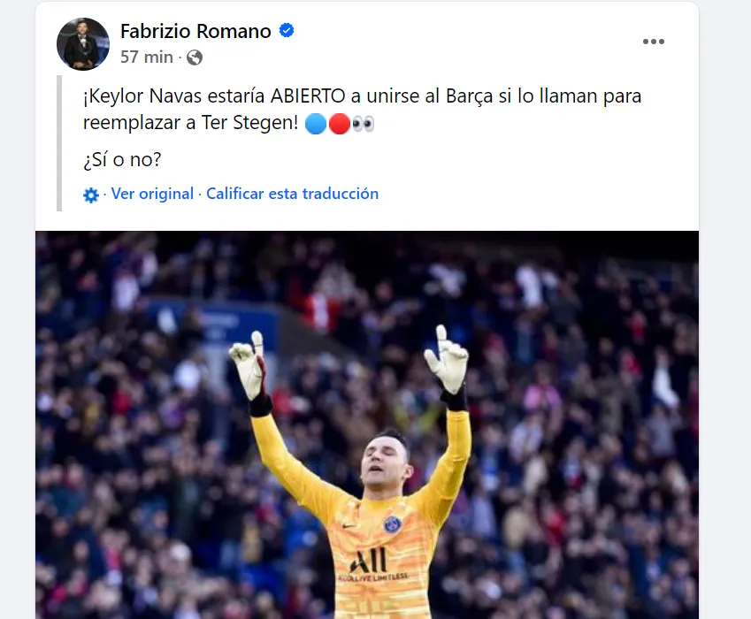Fabrizio Romano en Facebook.