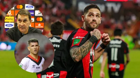 Moya festejando uno de sus goles ante Cartaginés.