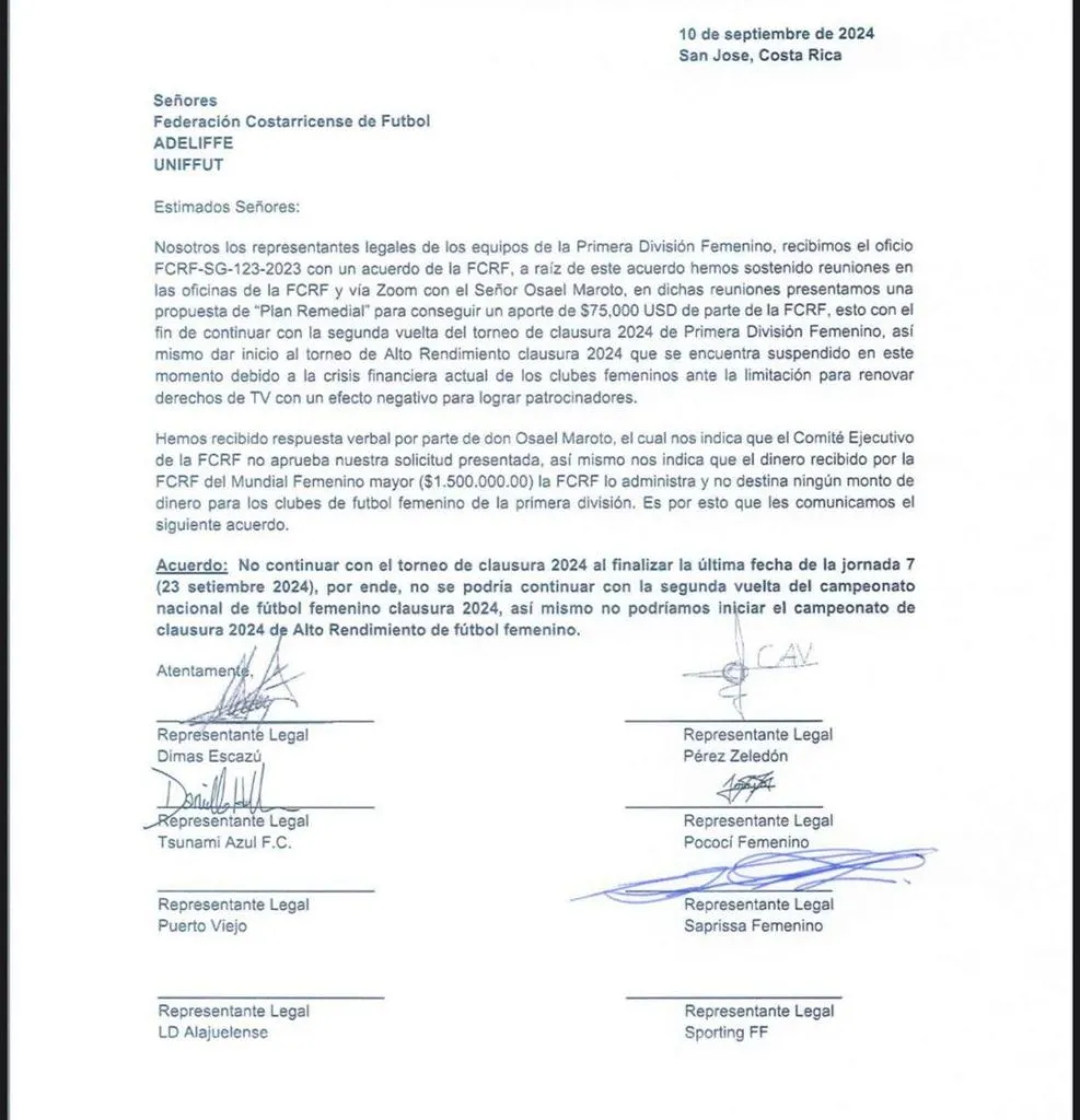 Comunicado oficial de UNIFFUT