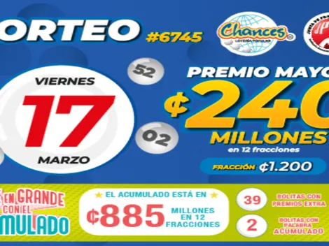 ◉ Chances de Costa Rica de HOY: sorteo, resultados y números ganadores del viernes 17 de marzo | Lotería Costa Rica Premio Mayor ¢240 millones