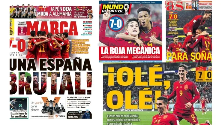 Los diarios españoles se dieron gusto titulando el aplastante triunfo ante Costa Rica