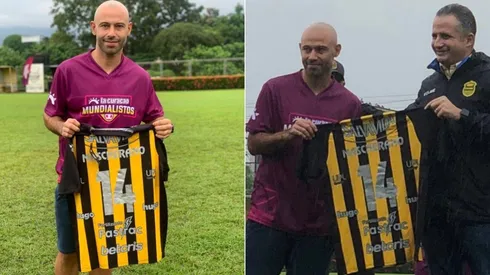 Real España le obsequia camisola a Javier Mascherano