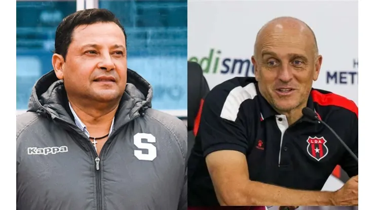 Jeaustin Campos y Fabián Coito, DT de Saprissa y Alajuelense