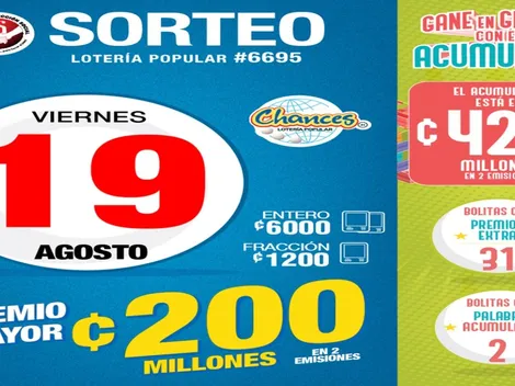 ◉ Chances de Costa Rica de HOY: sorteo, resultados y números ganadores del viernes 19 de agosto | Lotería Costa Rica Premio Mayor ¢200 millones