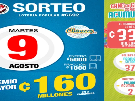 ◉ Chances de Costa Rica: números ganadores de HOY, martes 9 de agosto