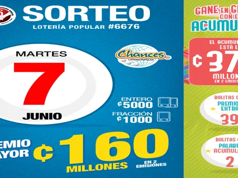 ◉ Chances de Costa Rica de AYER: sorteo, resultados y números ganadores martes 7 de junio | Lotería Costa Rica Premio Mayor ¢160 millones