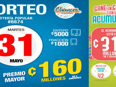 ◉ Chances de Costa Rica de HOY: sorteo, resultados y números ganadores martes 31 de mayo | Lotería Costa Rica Premio Mayor ¢160 millones