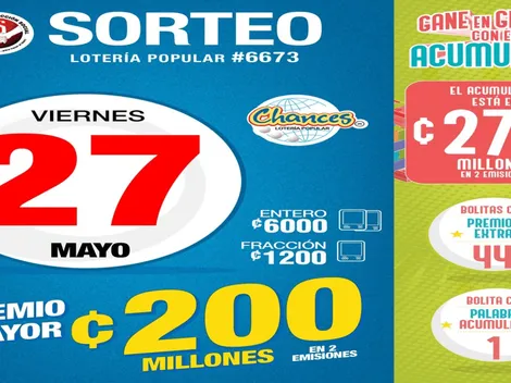 ◉ Chances de Costa Rica de HOY: sorteo, resultados y números ganadores viernes 27 de mayo | Lotería Costa Rica Premio Mayor ¢200 millones