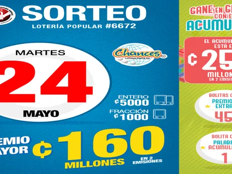 ◉ Chances de Costa Rica de HOY: sorteo, resultados y números ganadores martes 24 de mayo | Lotería Costa Rica Premio Mayor ¢160 millones