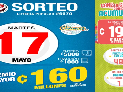 ◉ Chances de Costa Rica de HOY: sorteo, resultados y números ganadores martes 17 de mayo | Lotería Costa Rica Premio Mayor ¢160 millones