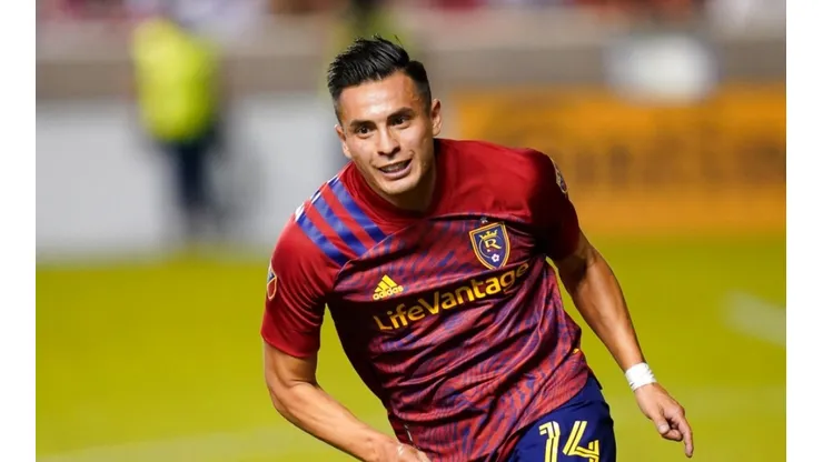 Real Salt Lake forward Rubio Rubin (14) runs in the second half during an MLS soccer match against the Vancouver Whitecaps Wednesday, July 7, 2021, in Sandy, Utah. (AP Photo/Rick Bowmer)