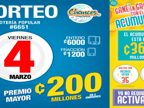 ◉ Chances de Costa Rica de HOY: sorteo, resultados y números ganadores viernes 4 de marzo | Lotería Costa Rica Premio Mayor ¢200 millones