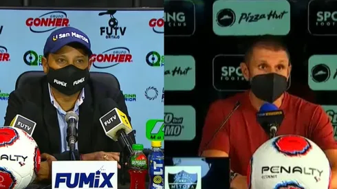 Jeaustin Campos y lbert Rudé, técnicos de Herediano y Alajuelense respectivamente