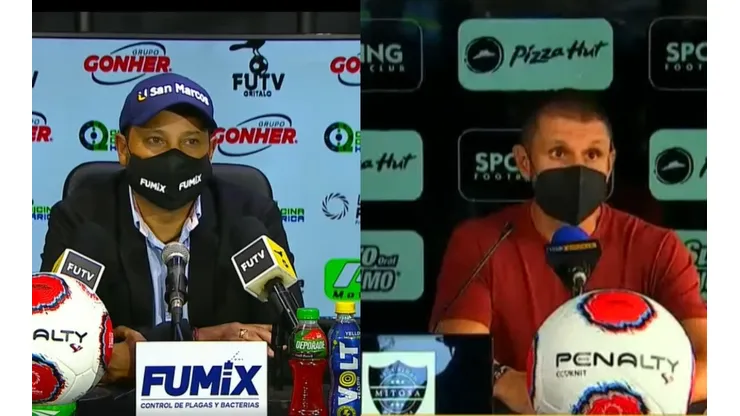Jeaustin Campos y lbert Rudé, técnicos de Herediano y Alajuelense respectivamente