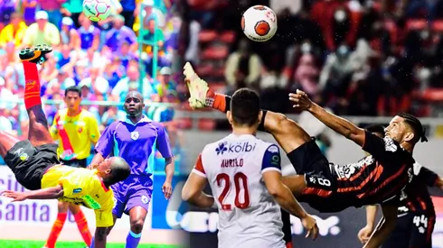 Kurt Bernard y Johan Venegas, anotando de chilena en Costa Rica.