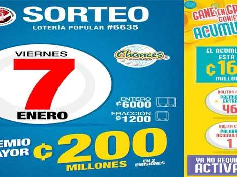 ◉ Chances de Costa Rica de HOY: sorteo, resultados y números ganadores viernes 7 de enero | Lotería Costa Rica Premio Mayor ¢200 millones