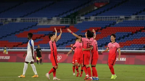 Corea del Sur festeja uno de sus goles ante Honduras.