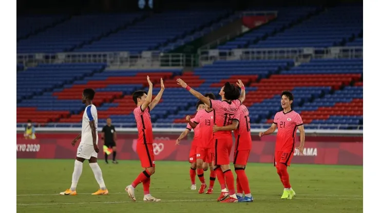 Corea del Sur festeja uno de sus goles ante Honduras.