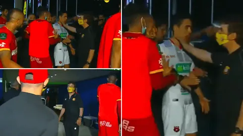 Preparador físico de Herediano toma del cuello a un jugador de Alajuelense