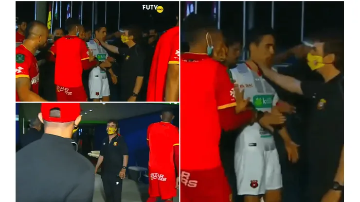 Preparador físico de Herediano toma del cuello a un jugador de Alajuelense
