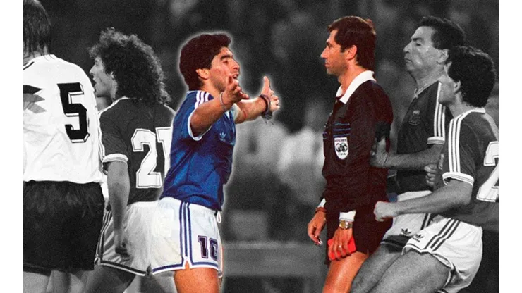 Diego Maradona y Edgardo Codesal en la final de Italia 1990
