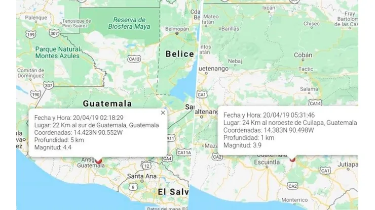 Los dos temblores registrados en la madrugada de Guatemala