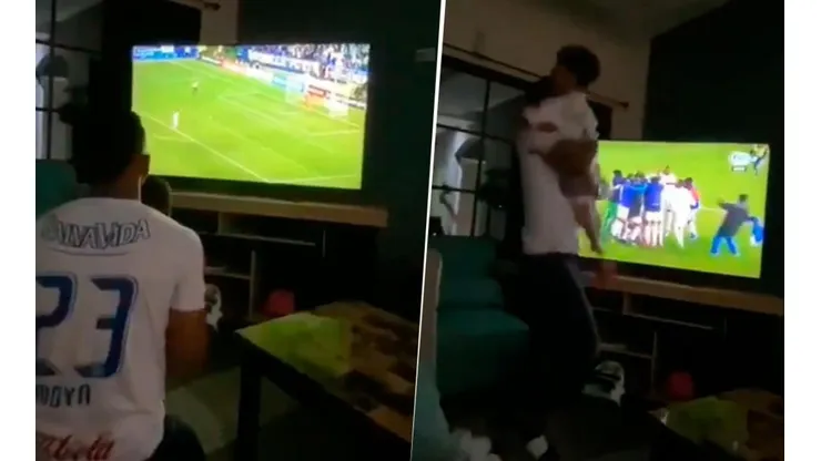 El emotivo festejo de Bryan Moya junto a su hijo. "Olimpia, Olimpia", gritaban al unísono.