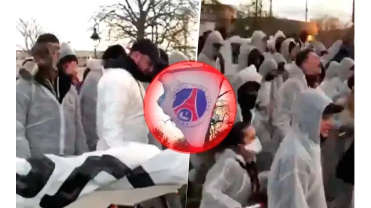Hinchas del PSG recibieron el micro con los jugadores antes del partido ante Borussia Dortmund