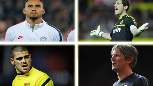 Keylor Navas, Iker Casillas, Victor Valdés y Erwin van der Sar, de izquierda a derecha y de arriba a abajo.