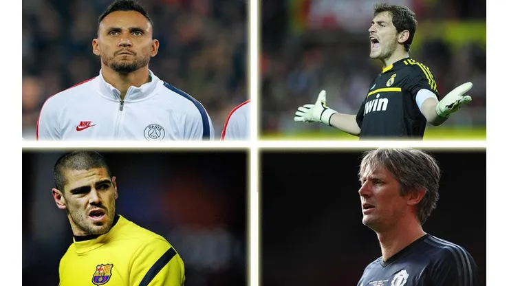 Keylor Navas, Iker Casillas, Victor Valdés y Erwin van der Sar, de izquierda a derecha y de arriba a abajo.