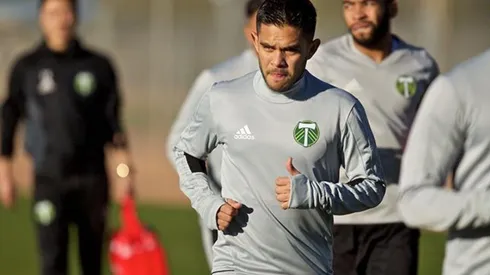 Andrés Flores en un entrenamiento de Portland Timbers