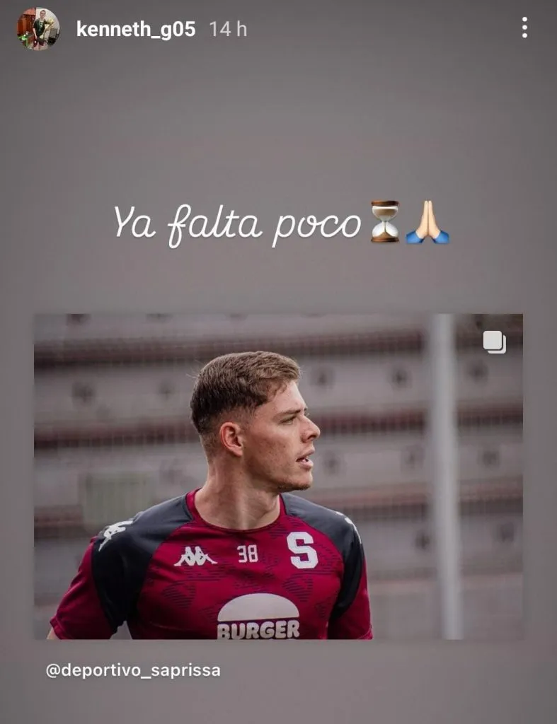 “Ya falta poco”, escribió Kenneth González, dando a entender que tiene chances de jugar contra Cartaginés. (Foto: captura de Instagram)
