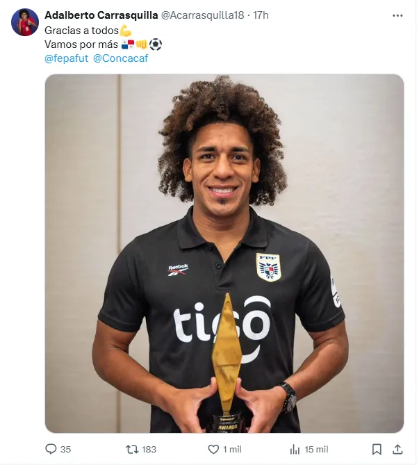 Carrasquilla agradeció el premio en sus redes. (Twitter)