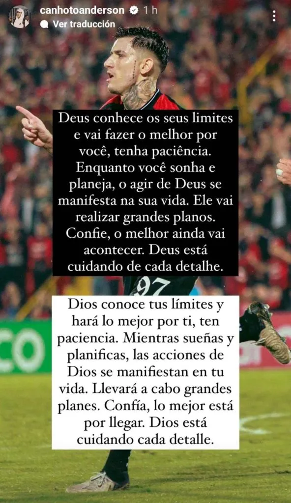 El mensaje de Anderson Canhoto en sus redes sociales.