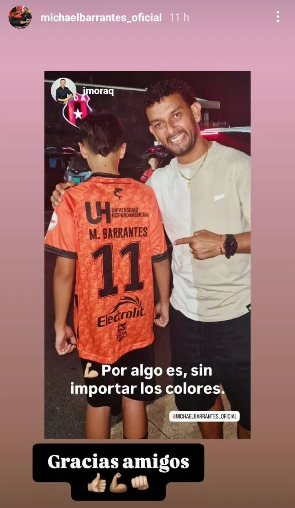 El mensaje que compartió Michael Barrantes en Instagram.