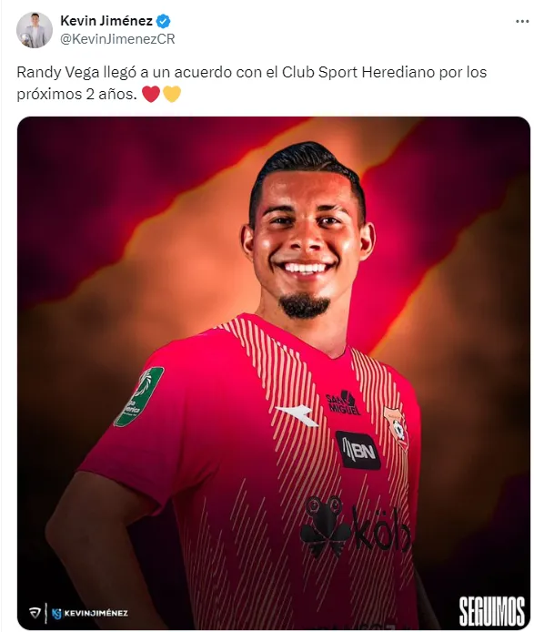 Randy Vega será jugador de Herediano. (Twitter)