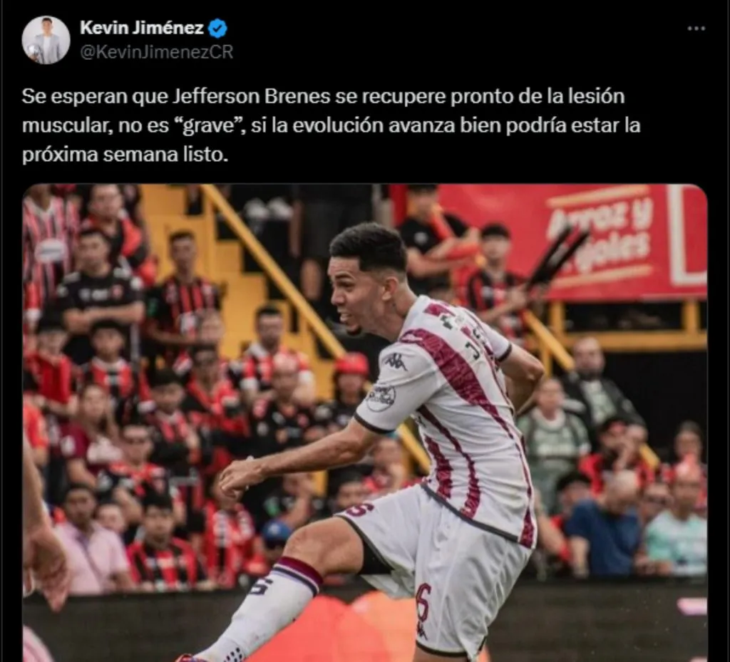 Jefferson Brenes se recupera antes de tiempo. (Foto: X)