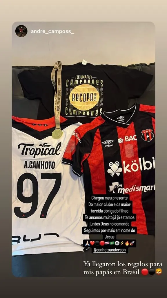 Canhoto sorprendió a sus padres en Brasil (Instagram).