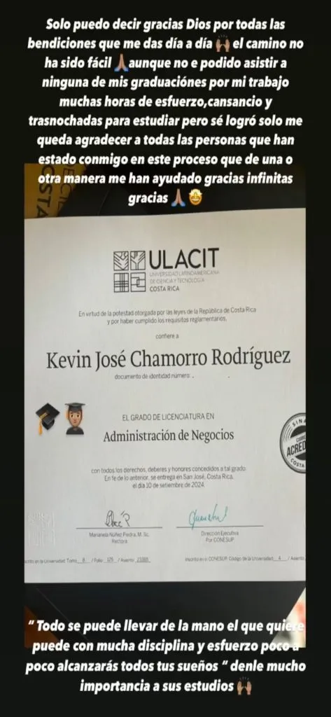 El posteo de Kevin Chamorro en sus redes sociales.
