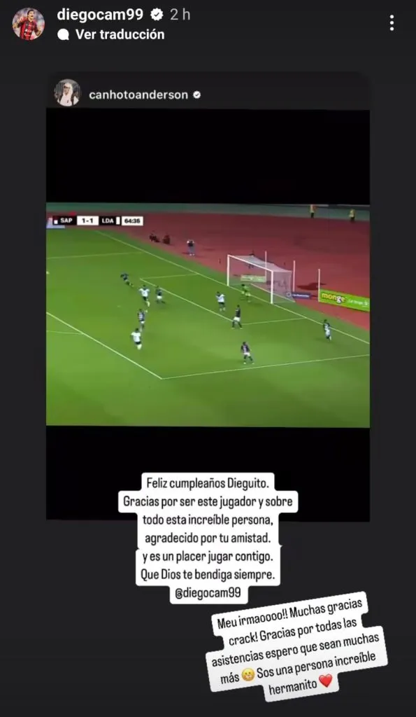 Diego Campos y  Anderson Canhoto en redes sociales