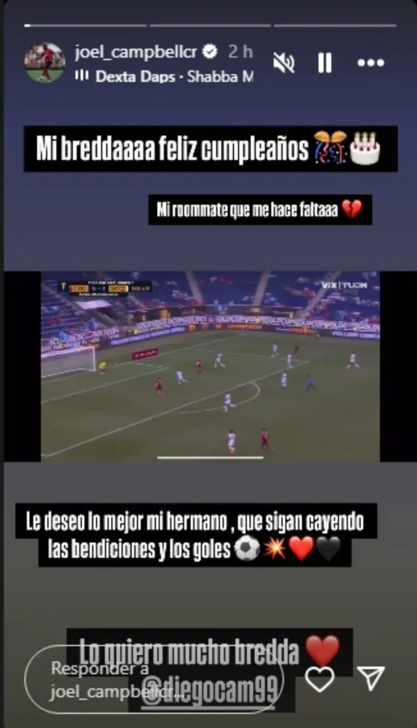 La publicación de Joel Campbell en sus redes sociales.