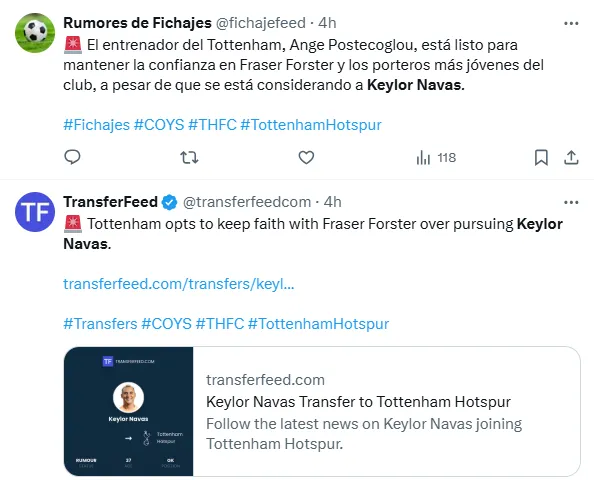 Keylor Navas sonó en Tottenham. (x.com)