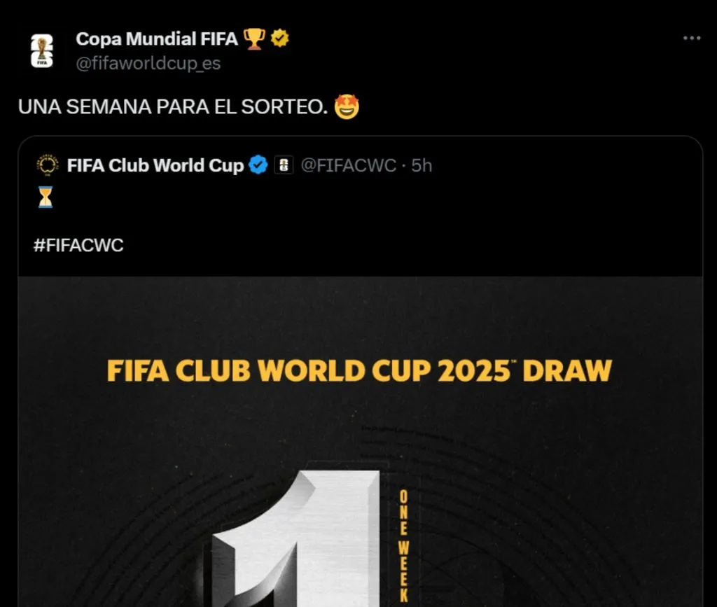 La publicación de FIFA sobre el sorteo del Mundial de Clubes.