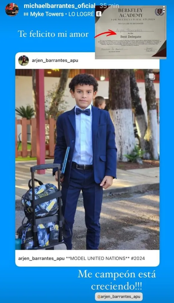 Arjean Barrantes, el orgullo de Michael Barrantes. (Instagram)