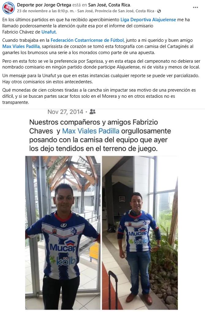 El posteo hecho por Ortega en su cuenta de Facebook. (Facebook)