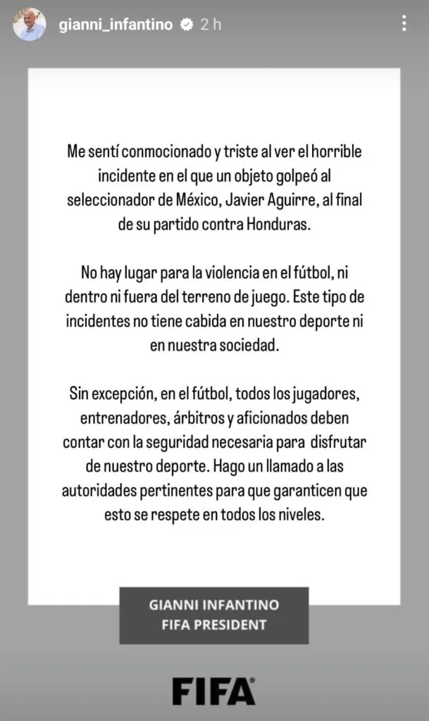 El comunicado completo de Gianni Infantino.